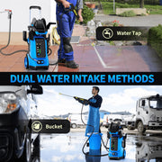 SUGIFT Electric Pressure Washer, 4500 PSI, 3.2 GPM, 2000W Motor, LED Touchscreen Adjustable Pressure, 5 Quick-Connect Nozzles, Foam Cannon, Built-In Hose Reel, Portable with Large Wheels, Blue