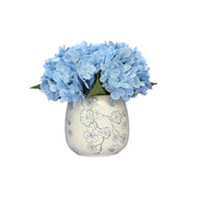 My Texas House Faux Hydrangeas Decorative Floral Arrangement in Blue and White Floral Vase, 9.5 in