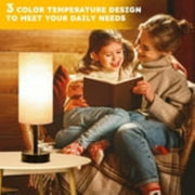 HadinEEon Bedside Table Lamp, Fully Dimmable, USB-C and USB-A Charging Ports, AC Outlet, Beige - Versatile Use