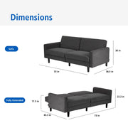 Mainstays 73in Storage Futon with Hidden Under-Seat Storage, Manual Reclining Seat Back, Charcoal, Twin Size MS2632758696R01