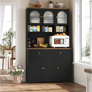 Hiphuta 1055937 Kitchen Pantry Storage Cabinet, 71 in, Modern Freestanding Hutch with Tempered Glass Doors, Adjustable Shelves, Microwave Stand, White