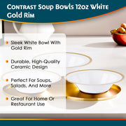 Blue Sky Disposable Soup Bowls, 12oz Heat Resistant Plastic, White with Gold Rim, Pack of 10, 3892