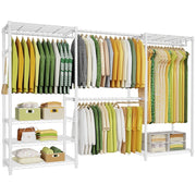 Ulifhome E1 Max Heavy Duty Closet Garment Rack, Adjustable Expandable Metal Freestanding Storage with 4 Hanger Rods and 6 Wire Shelves, White