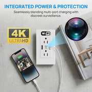 Brscefsir Wall Outlet Camera with Dual USB Ports, 4K Ultra HD Indoor Security Camera, 120 Wide-Angle, WiFi Remote Viewing, Motion Detection, Push Alerts, White, S13 Wall 2USB
