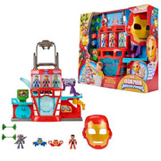 Hasbro Iron Man and His Awesome Friends IMF IQ Playset with Removable Role Play Mask, Poseable Figures, Accessories, Red and Gold