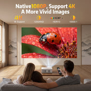 FRESHDEW Smart Projector, Native 1080P Full HD with 4K Support, AI Voice Control, WiFi 6, Bluetooth 5.2, Electric Focus, Auto Keystone, White, Bundled with Google TV Stick V05