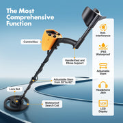 Fovendi Metal Detector for Adults and Kids, Waterproof 7.8-Inch Coil, Adjustable 30 to 42 Inch Stem, LCD Display, 5 Detection Modes, Includes Headphones and Shovel