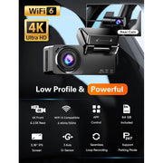 ALDF Everenty Dash Cam, Dual Front 4K and Rear 2.5K Full HD Cameras, Built-in WiFi, 3.16 in IPS Screen, Night Vision, Loop Recording, G-Sensor, Parking Mode