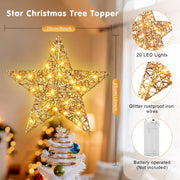 Qoosea Christmas Tree Topper, Glitter Champagne Gold Star with Built-in LED Lights, Stable Base, Holiday Decoration