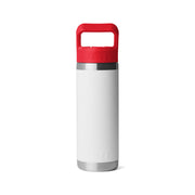 YETI Rambler 18 oz Sports Water Bottle, Vacuum Insulated Stainless Steel, Leakproof Straw Cap, White/Rescue Red/Badge
