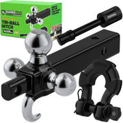 Rhino USA Trailer Hitch Tri-Ball Mount with Hook, Shackle & Locking Pin, 2-Inch Receiver, Black