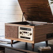 Crosley Serenade 8-in-1 Multi-Format Record Player with Bluetooth, 3-Speed Turntable, CD, Cassette, AM/FM Radio, Walnut