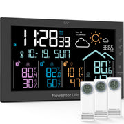 Newentor Z10 Weather Station, 7.5in Large VA Negative Display, Wireless 3 Sensor System, Indoor Outdoor Humidity Thermometer, Smart Weather Forecast, Black