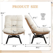 Walsunny Outdoor Wicker Swivel Chair, 360 Oversized Patio Papasan with Thick Beige Cushion, Sturdy Steel Frame, Modern Rattan Lounge Chair, MXZY-BG