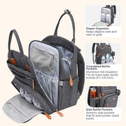 BabbleRoo Original Diaper Bag Backpack, Large 26L Capacity, Water-Resistant Polyester, Multiple Insulated Pockets, Dark Gray