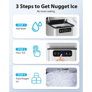 Aeitto Nugget Ice Maker Countertop Pellet Ice Machine, Soft Chewable Ice 40lbs/Day, Automatic Self-Cleaning, Stainless Steel, Gray, CB24MD