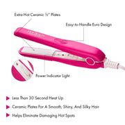 Kiss Products Professional Ceramic Mini Flat Iron, 1/2 Inch Plates, Fast Heating to 450F, Anti-Frizz Technology, Travel-Friendly Violet, HFIM050N