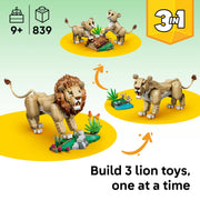 LEGO Creator 3 in 1 Wild Animals Majestic Lion Building Toy, 839 Pieces, Ages 9+, 31386