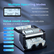 Aneken k08 Money Counter Machine with Value Count, UV IR MG DD Counterfeit Detection, 1200 Bills/Min, 200-Bill Hopper, Dual 3.7-Inch LCD Screens, Single Denomination, K08