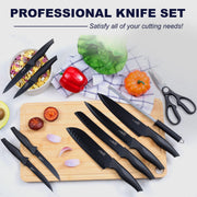 Vesteel 15-Piece Kitchen Knife Set, High Carbon Stainless Steel Blades, Nonstick Coating, Ergonomic Handles, Walnut Brown Knife Block