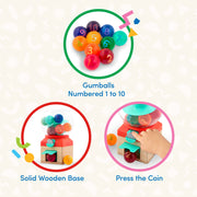 Battat Count & Roll Gumballs Educational Toy, 11 Piece Multicolor Set with Wooden Base