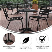 Flash Furniture Mellie 23.5 in Black Square Aluminum Indoor-Outdoor Patio Table with Stainless Steel Top and Sturdy Base