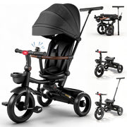 JoyStone 7 in 1 Foldable Toddler Tricycle Stroller w/Adjustable Canopy, Parent Handle, Removable Pedals, Black