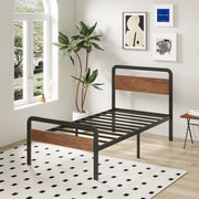 Lutown-Teen Twin XL Bed Frame, 12 Inch Metal Platform with Mahogany Wood Headboard and Footboard, Supports 1500 lb, No Box Spring Needed, Easy Assembly