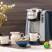 Mixpresso Single Serve Coffee Brewer, Compatible with K-Cup Pods and Ground Coffee, 4 Brew Sizes, 45oz Removable Water Tank, Rapid Brew Technology, Auto Shut-Off, Blue and Grey, K4NBG00