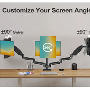 HOMOUNT Triple Monitor Mount, Full Motion Gas Spring, Heavy Duty Arm, Fits 3 Screens up to 32 Inch, Supports 19.8 lbs Each, Black, 17301104403