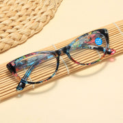 XINGNIAN Cat Eye Blue Floral Print Reading Glasses, Blue Light Blocking, +3.00 Magnification, Plastic Frame, Spring Hinge, Pack of 2