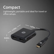 GE USB-C to Dual HDMI Adapter, 4K Ultra HD 60Hz, Power Pass-Through, Black, 81661