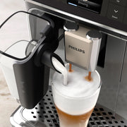 Philips 4400 Fully Automatic Espresso Machine with LatteGo Milk Frother, SilentBrew Technology, Ceramic Grinder, 12 Hot and Iced Beverages, Black Chrome, EP4447/90