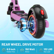 HOVERMAX H06C Electric Scooter for Kids Ages 6-12, 150W Motor Max Speed 9.3 MPH, 5 Miles Range, Colorful LED Lights, Foldable kids electric scooter