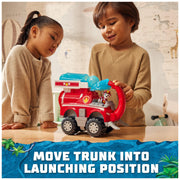 Spin Master Paw Patrol Jungle Pups Marshall Elephant Firetruck Toy Truck with Projectile Launcher and Exclusive Action Figure, Red, 6069244