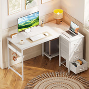 Sofanext 48 Inch L-Shaped Computer Desk with 4 Fabric Drawers, Dedicated CPU Stand, Side Hook, White