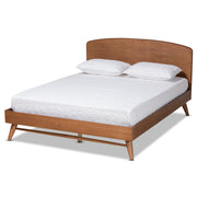 Baxton Studio Keagan Mid-Century Walnut Brown Full Platform Bed with Curved Headboard and Wood Slat Support