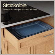Bakkenmaster 6-Piece Stackable Carbon Steel Bakeware Set with Blue Marble Non-Stick Coating, Oven Safe up to 450F