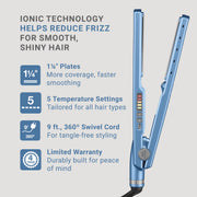 BaBylissPRO Nano Titanium 1 1/4 Inch Digital Ionic Hair Straightener, Blue, Dual Voltage, 5 Heat Settings up to 450F, BNT4090T
