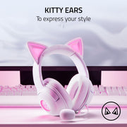 Razer Kraken Kitty V2 Wired Gaming Headset, TriForce 40mm Drivers, HyperClear Cardioid Mic, 7.1 Surround Sound, Chroma RGB Kitty Ears, White