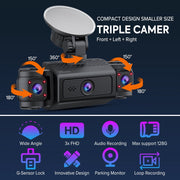 Pepwell 3 Channel 1080P Dash Cam with 2.4 Inch IPS Screen, Front and Inside Triple Cameras, IR Night Vision, Loop Recording, 24Hr Parking Monitoring, A007AB