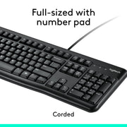 Logitech Keyboard and Mouse Combo, Wired USB, Full-Size Spill-Resistant Keyboard with Number Pad, Optical Ambidextrous Mouse, Black, 920-002565