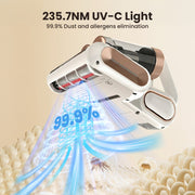 KANFUAQ Mattress Vacuum Cleaner, Cordless Handheld Vacuum with 18Kpa Suction, UV-C Light, Ultrasonic Vibration, HEPA Filtration, LED Display, White