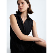 Free Assembly Women's Sleeveless Cotton Maxi Shirtdress with Adjustable Belt, Black, Relaxed Fit, Sizes XS-4X