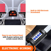 Medal Sports Hall of Games Indoor Arcade Basketball Game, 84 in Steel Frame, EZ-Fold X-Leg, Dual 12 in Steel Rims, Electronic LED Scoring, Includes 4 Size 3 Basketballs
