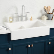 863x600x254mm (33.98x23.62x10.00in) Fireclay - Retro Fit - Apron Front - 50/50 Double Bowl - Comfort Divide - Farmhouse Sink