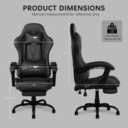 Auxe Gaxe Gaming Chair for Adults with Ergonomic High Back, Retractable Footrest, PU Leather, Lumbar Support, Headrest, Adjustable Armrests, Black, C-Black