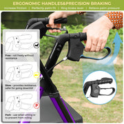 Akoasm KLD1002 Foldable Rollator Walker for Seniors w/ Adjustable Seat and Handle, 300 lb Capacity, Purple