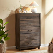 CHITOOMA 5 Drawer Modern Wood Chest Dresser, Walnut