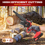 GPED Mini Chainsaw Cordless, 6 Inch, Dual 21V 2000mAh Batteries, Security Lock, Lightweight Handheld, Red